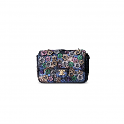 CHANEL 25P MINI CLASSIC FLAP SEQUIN BAG (20*14*8cm)